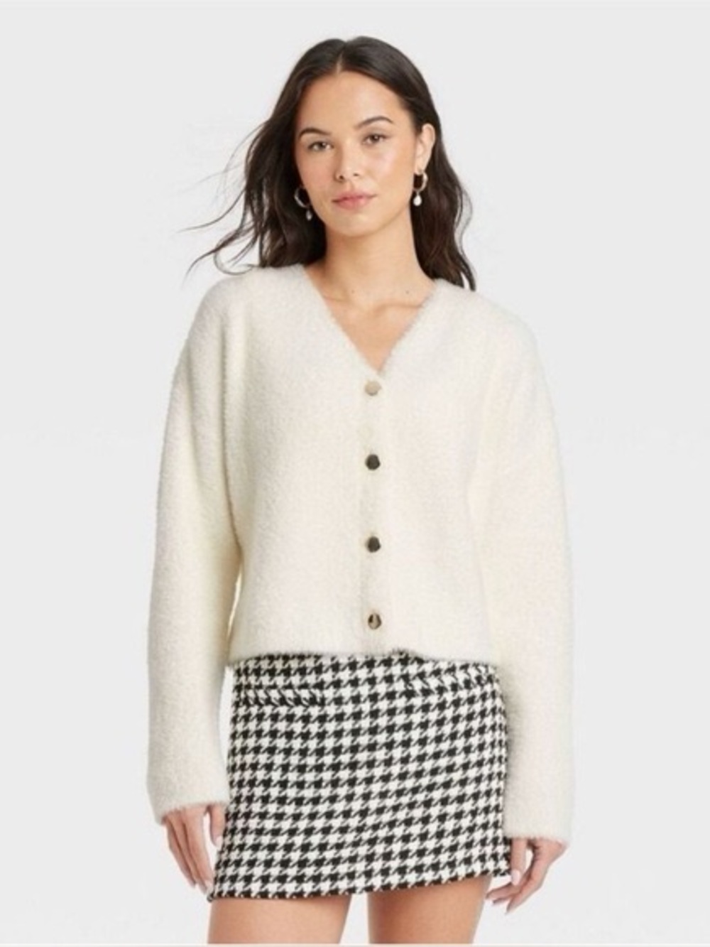 A New Day Fuzzy Cream Button Front Cardigan Sweater, Size Small, NWT